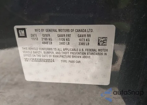 2014 Chevrolet Impala 2Lt from USA, damaged, VIN 2G1125S32E9220524